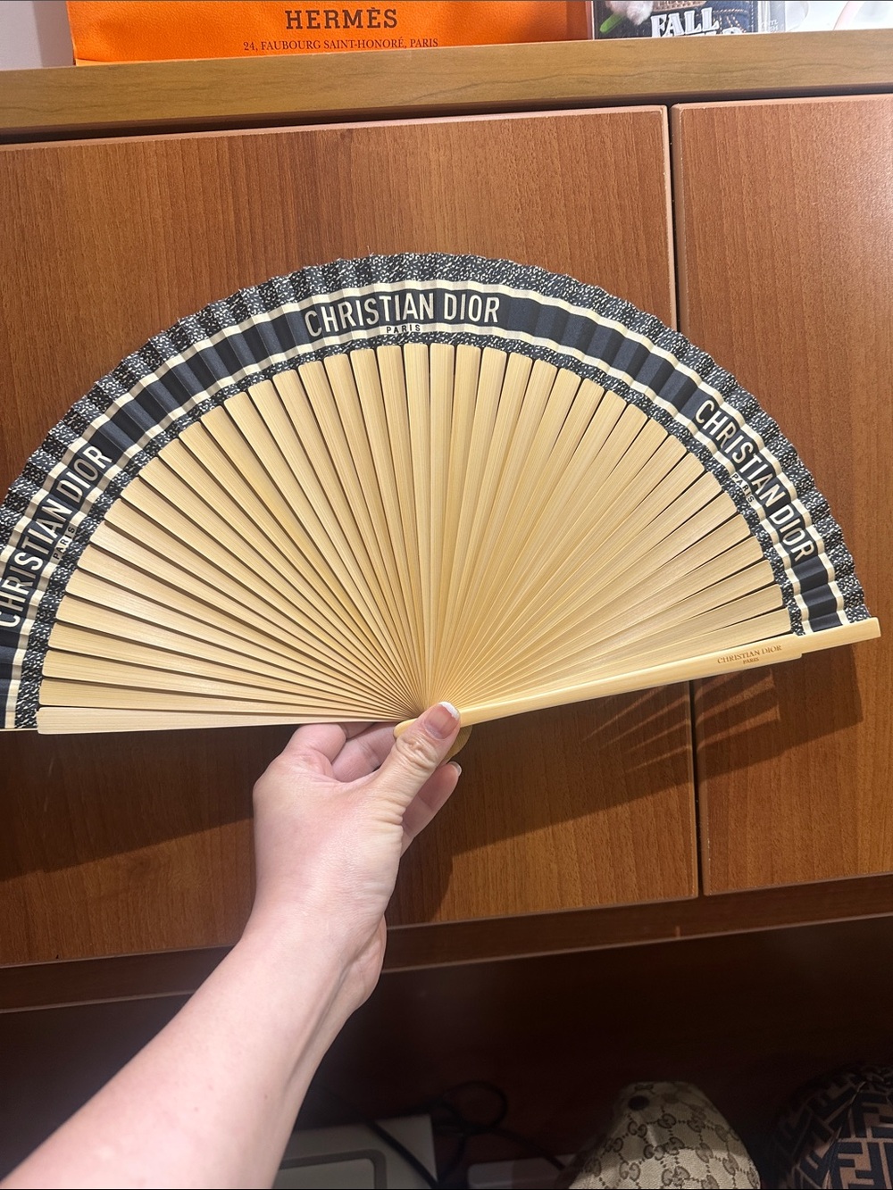 Christian Dior Bamboo Hand Fan - Navy Blue & Natural
